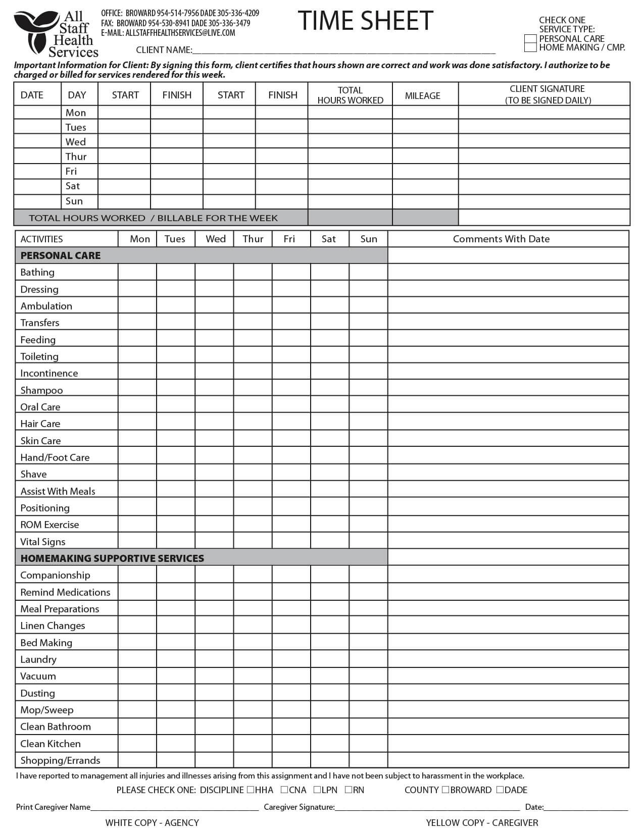 Weekly Caregiver Schedule Template